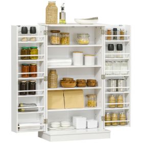 HOMCOM 41" Kitchen Sideboard Cabinet with 5-Tier Shelving 12 Spice Racks Adjustable Shelves, White