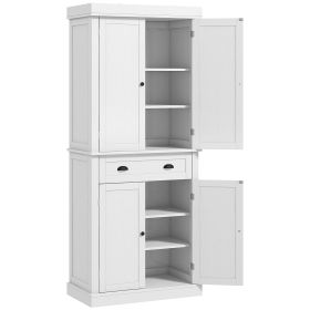 HOMCOM 72" White Freestanding Kitchen Cabinet Pantry with Shelves, Spacious Storage Solution