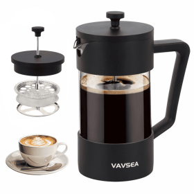 VAVSEA 35oz French Press Coffee Maker, High-Heat Borosilicate Glass Coffee Press for Camping Travel, Dishwasher Safe, Black