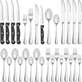24 Pcs Silverware Set with Steak Knives Service for 4,Stainless Steel Flatware Set,Mirror Polished Cutlery Utensil Sets