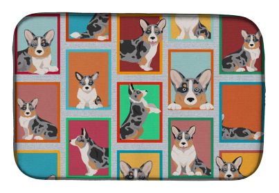 Lots of Blue Merle Welsh Cardigan Corgi Dish Drying Mat Absorbent Dish Drying Mat Pad for Kitchen Counter Dish Drainer Mat for Countertop, 14 x 2