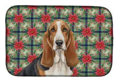 Tricolor and White Basset Hound Christmas PoinsettIas Dish Drying Mat Absorbent Dish Drying Mat Pad for Kitchen Counter Dish Drainer Mat for Coun