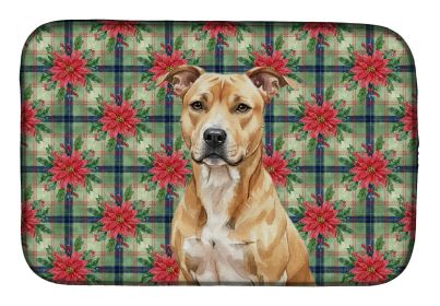 Fawn American Staffordshire Terrier Christmas PoinsettIas Dish Drying Mat Absorbent Dish Drying Mat Pad for Kitchen Counter Dish Drainer Mat for