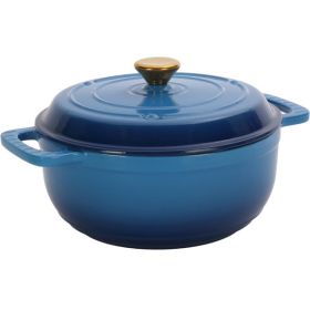 Cast Iron 6QT Cooking Pot - Gradient Blue - Includes Two Silicone Gloves - Enamel Pot (Option: Gradient Blue)