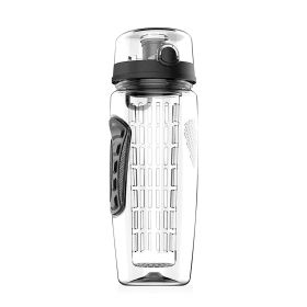 3 Color Options - 1Pc Fruit Infuser Water Bottle 32OZ Juice Shaker Sport With Flip Top Lid Anti-Slip Grips For Office Home Sport Running Walking (Color: Black)