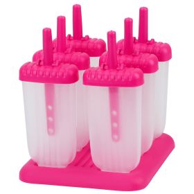 1 Set 6 Cavity Popsicle Molds Reusable Ice Cream DIY Ice Maker Ice Bar Maker Plastic Popsicle Mold For Homemade Iced Snacks (Color: Pink)