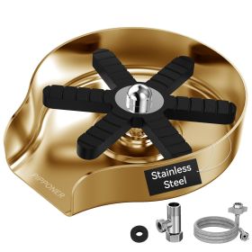 PIPPONER Metal Glass Rinser For Kitchen Sink, 5-inch High Pressure Cup Washer With Hose, Stainless Steel Glass Washer For Sink, DIY Sink Bottle W (Option: Brushed Gold)