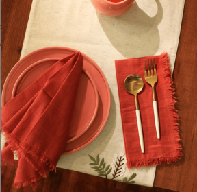 Premium Cotton Napkins Set Of 4-20x20 Inch, Classic Hemstitch Dinner Napkins (Option: Rust)