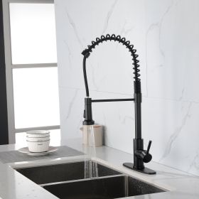 Solid Brass Single Handle Single Rod Downward Spring Kitchen Sink Faucet (Color: Black)