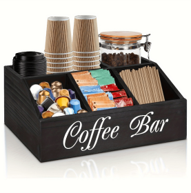 Durable Wooden Divider Coffee Capsule Organizer, Suitable For Coffee Shops, Kitchens, And Offices, Coffee Bar Accessories, Kitchen Accessories. (Color: Black)