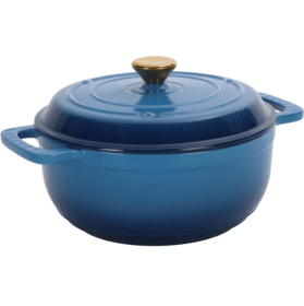 Cast Iron 6QT Cooking Pot - Gradient Blue - Includes Two Silicone Gloves - Enamel Pot (Option: Bluewhite)