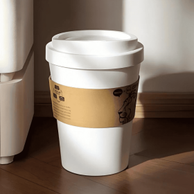 2025 New Elegant Lion Theme Coffee Cup Trash Can Deodorizing Push-On Lid Black And White Odor Resistance High Aesthetic Large Capacity (Color: White)