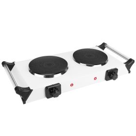 Black-White Options -- 2000W Electric Dual Burner Portable Coil Heating Hot Plate Stove Countertop RV Hotplate With 5 Temperature Adjustments Por (Color: White)