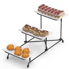 1Pc 3Tier Plastic Serving Tray Dessert Server Display Serving Stand Dinnerware With 3 Rectangular Plastic Serving Platters Metal Stand For Entert (Option: 1Pc)