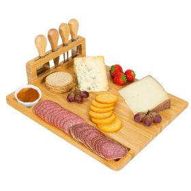 Bamboo Charcuterie Cheese Board Platter Board Serving Tray With Cutlery Set For Wedding Birthdays Christmas (Color: Yellow)