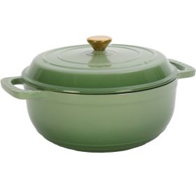 Cast Iron 6QT Cookware Gradient Green With Two Silicone Gloves Enameled Pot (Option: Gradient green)