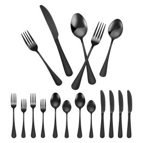 30-Piece Silverware Set Stainless Steel Cutlery Flatware Utensil Kitchen for 6 (Color: Black-430, Quantity: 30 Pieces)