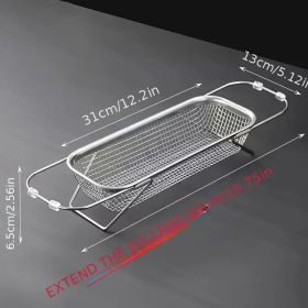 Expandable Stainless Steel Kitchen Sink Drain Basket - Adjustable Dish, Bowl & Cutlery Washing Rack with Space-Saving Design, Drains Forks, Knive (Capacity: small)