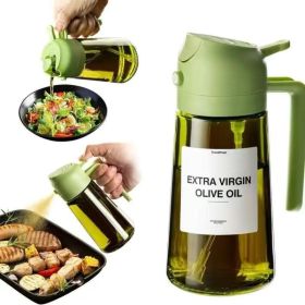 Portable Light-shielding Spray Oil Bottle, All-in-one  Glass Oil Bottle, Olive Oil Sprayer (Color: Green)