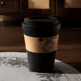 2025 New Elegant Lion Theme Coffee Cup Trash Can Deodorizing Push-On Lid Black And White Odor Resistance High Aesthetic Large Capacity (Color: Black)