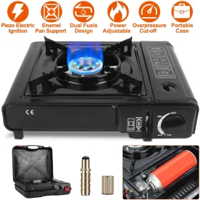 3300W Portable Camping Stove Butane Canister Dual Fuel Burner Piezo Electric Ignition Single Burner With Automatic Tank Ejection Overpressure Cut (Option: As pic)